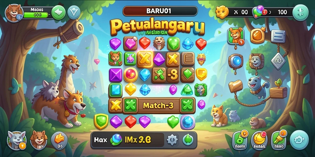 Screenshot menampilkan gameplay seru dari BARU01 Match-3.