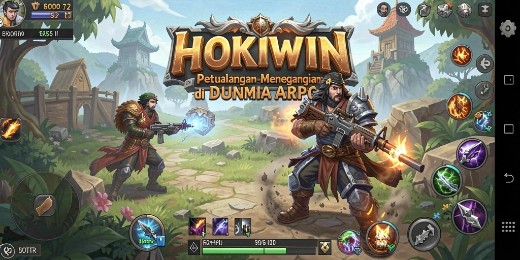 Screenshot gameplay HOKIWIN menampilkan aksi petualangan ARPG yang epik.