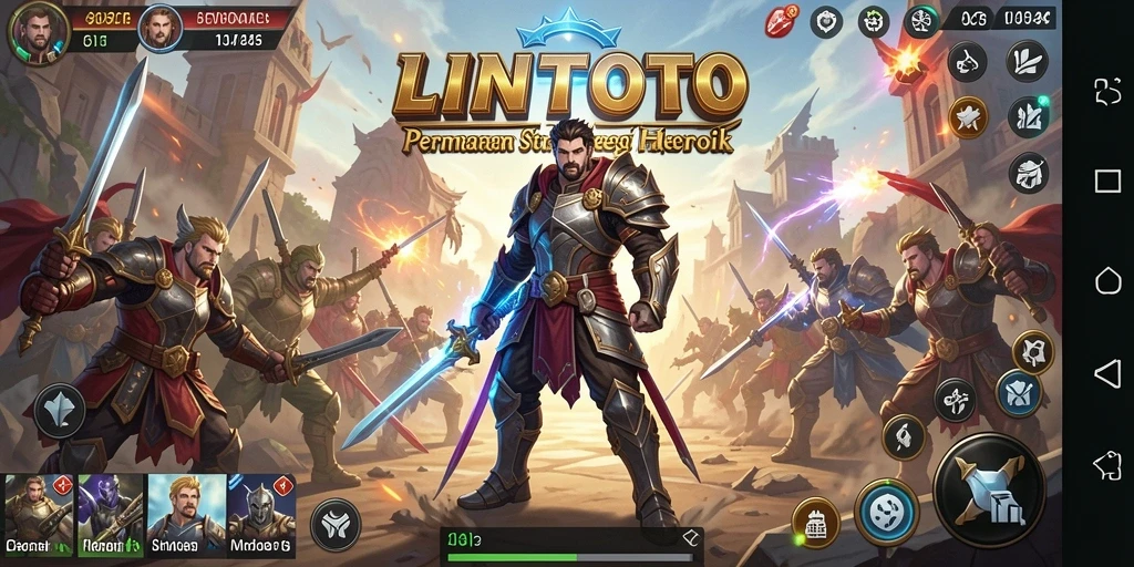 Tangkapan layar utama LINITOTO menampilkan aksi pertarungan strategi yang mendebarkan.