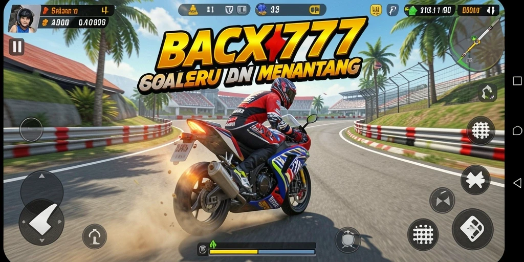 Gameplay seru dalam balapan motor PCX777 yang mendebarkan.