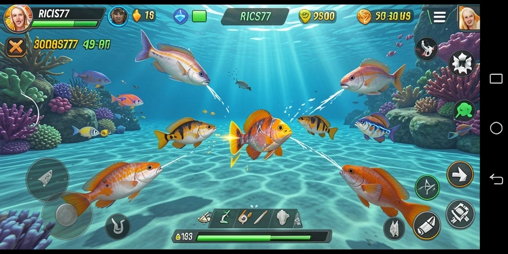 Tampilan menarik dalam gameplay RICIS77 menunjukkan suasana bawah laut.