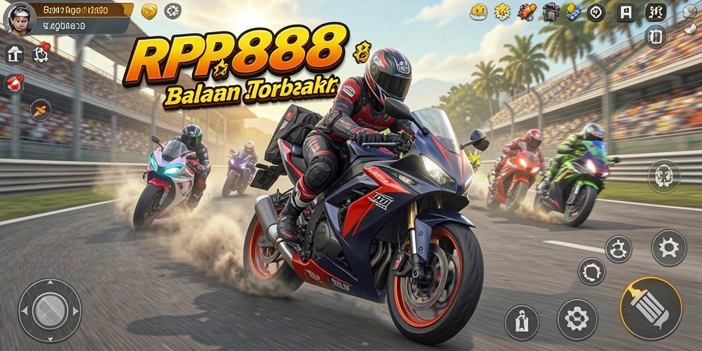 Screenshot gameplay RP888 menampilkan adrenalin balapan motor yang seru.