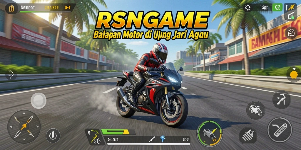 Tangkapan layar gameplay RSNGAME menampilkan aksi balapan motor yang seru.